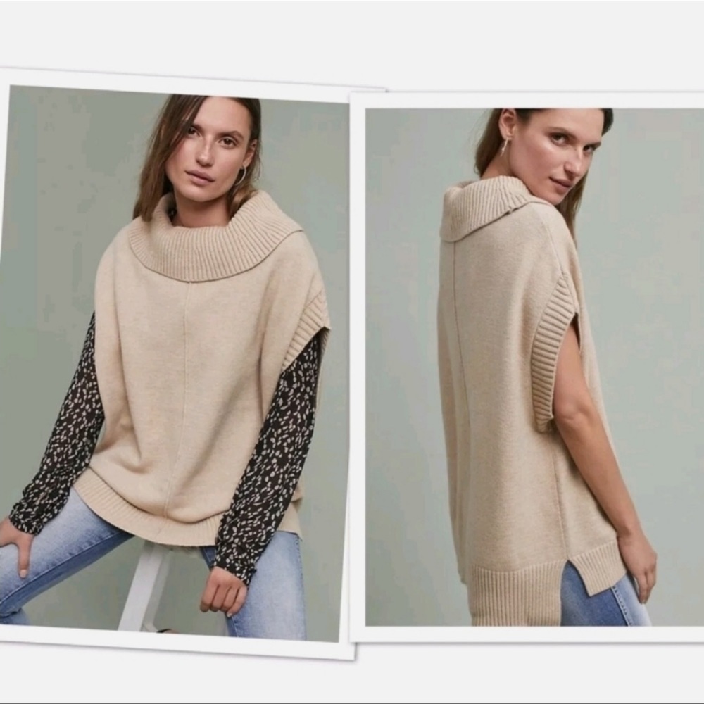 Anthro × Moth Tan Cowl Neck Sleeveless Sweater SMALL